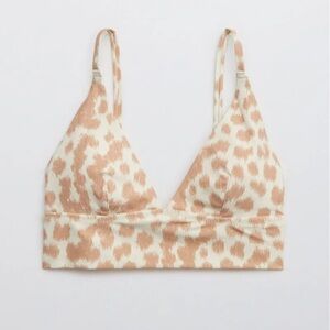 Aerie XL Bikini Top Neutral Tan Abstract Print | Adjustable Bralette Swim Top